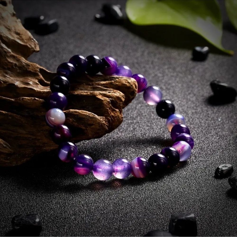 Natural Stone  Purple Amethyst Agate Beads bracelet - Picture 5 of 6